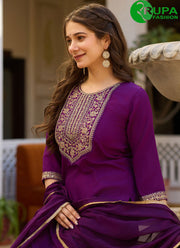 Outstanding Purple Color Rayon Embroidered and Zari Work Readymade Salwar Suit